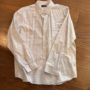Theory Light Gray Plaid Button-Down Shirt
